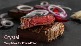  Presentation with slate - Slide set enhanced with delicious-sliced-meat-with-sauce background and a wine colored foreground