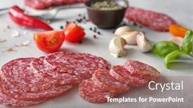  Presentation with table ronde - Cool new presentation theme with delicious-sliced-sausage-on-table backdrop and a violet colored foreground