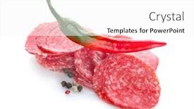  Presentation with chili - Slides with delicious-sliced-sausage-with-chili background and a white colored foreground