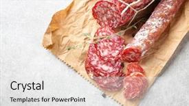  Presentation with periodic table actinide series - Cool new presentation with delicious sliced sausages on table backdrop and a white colored foreground