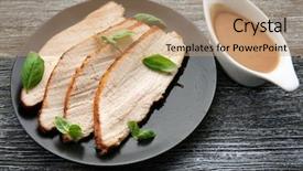  Presentation with paper boat children play - Colorful PPT theme enhanced with delicious sliced turkey and gravy backdrop and a coral colored foreground