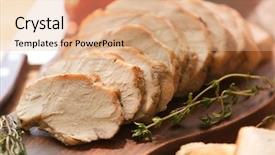  Presentation with thanksgiving - Audience pleasing PPT theme consisting of delicious sliced turkey breast backdrop and a coral colored foreground