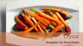  Presentation with snack - Cool new slides with delicious snack with baby carrots on white plate top view backdrop and a coral colored foreground