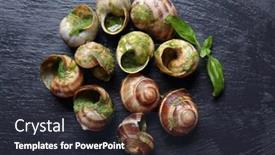 Presentation with dark green - Cool new PPT theme with delicious-snails-in-green-sauce backdrop and a wine colored foreground