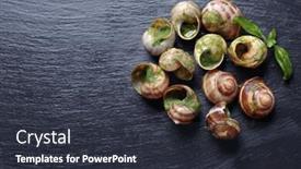  Presentation with dark green - Theme enhanced with delicious-snails-in-green-sauce background and a tawny brown colored foreground