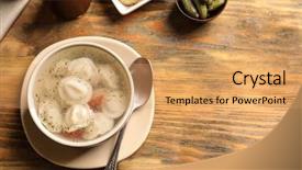  Presentation with soup - PPT theme enhanced with delicious soup with dumplings background and a coral colored foreground