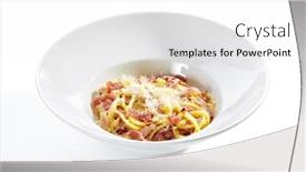  Presentation with pasta restaurant - Colorful slide deck enhanced with delicious-spaghetti-carbonara-with-grated backdrop and a white colored foreground