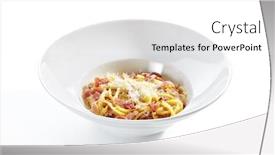  Presentation with pasta restaurant - PPT theme featuring delicious-spaghetti-carbonara-with-grated background and a white colored foreground