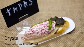  Presentation with tapas - Audience pleasing slide set consisting of tartare with flying fish roe backdrop and a coral colored foreground