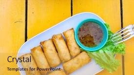 Presentation with nem spring roll - Colorful slide deck enhanced with delicious spring rolls backdrop and a yellow colored foreground