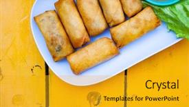  Presentation with lunch - Slide set consisting of delicious spring rolls background and a gold colored foreground