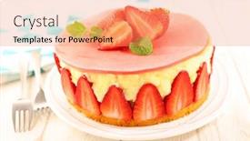  Presentation with strawberry - Presentation theme with delicious-strawberry-cake-with-cream background and a coral colored foreground
