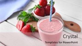  Presentation with smoothie - Presentation design featuring delicious strawberry homemade smoothie background and a coral colored foreground