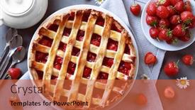  Presentation with strawberry - PPT theme having delicious-strawberry-pie-on-table background and a red colored foreground