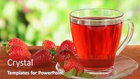  Presentation with strawberry - Presentation theme consisting of delicious-strawberry-tea-on-table background and a  colored foreground