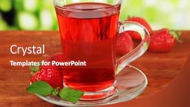  Presentation with strawberry - Slide set enhanced with delicious-strawberry-tea-on-table background and a crimson colored foreground