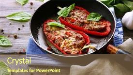  Presentation with peppers - Amazing PPT theme having delicious stuffed peppers in frying backdrop and a violet colored foreground