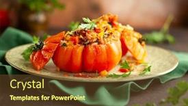  Presentation with meat - Amazing presentation theme having delicious-stuffed-tomatoes-in-shape backdrop and a tawny brown colored foreground