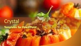  Presentation with healthy eating - Theme consisting of delicious-stuffed-tomatoes-in-shape background and a tawny brown colored foreground