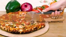  Presentation with meat - Slide deck featuring delicious-supreme-pizza-with-meat background and a coral colored foreground
