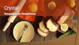  Presentation with lemons - Audience pleasing slides consisting of delicious sweet cake bread with lemons on wooden table top view backdrop and a tawny brown colored foreground