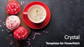  Presentation with greeting card - Colorful PPT theme enhanced with delicious sweet cupcakes and coffee backdrop and a dark gray colored foreground