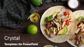  Presentation with taco - PPT theme consisting of delicious taco with tequila lime chicken on wooden background background and a tawny brown colored foreground