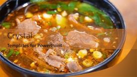  Presentation with noodle - Slide deck with delicious-taiwanese-beef-noodle-soup background and a gold colored foreground