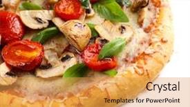  Presentation with pizza - Cool new presentation theme with delicious tasty pizza with vegetables isolated on white backdrop and a yellow colored foreground