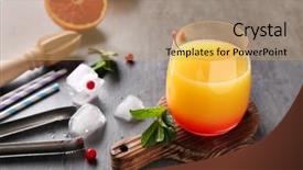 Presentation with tequila - PPT theme enhanced with delicious tequila sunrise cocktail on cutting board background and a coral colored foreground