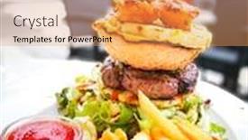  Presentation with burger fries - PPT theme consisting of delicious thai burger with prawn and golden french fries background and a yellow colored foreground