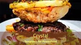  Presentation with burger fries - PPT theme featuring delicious thai burger with prawn and golden french fries background and a tawny brown colored foreground