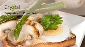  Presentation with asparagus - Audience pleasing slide deck consisting of delicious toast bread with eggs mushrooms and asparagus backdrop and a soft green colored foreground