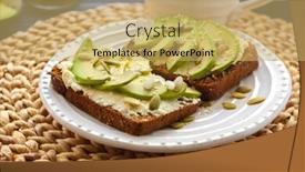  Presentation with pumpkin seeds - Audience pleasing slide deck consisting of delicious toasts with avocado and pumpkin seeds on plate backdrop and a yellow colored foreground