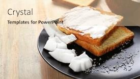  Presentation with coconut oil - Beautiful presentation design featuring delicious toasts with coconut oil in plate on wooden table backdrop and a lemonade colored foreground
