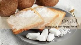  Presentation with coconut oil - Audience pleasing presentation theme consisting of delicious toasts with coconut oil in plate on table closeup backdrop and a lemonade colored foreground
