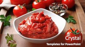  Presentation with tomato - Audience pleasing PPT theme consisting of delicious tomato paste in bowl backdrop and a tawny brown colored foreground
