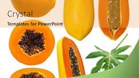  Presentation with papaya - Presentation design having delicious-tropical-papaya-fruits background and a gold colored foreground