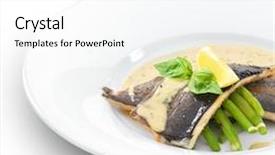  Presentation with trout - Amazing slide deck having delicious trout fish fillet grilled and served with basil sauce and green beans isolated on white backdrop and a white colored foreground