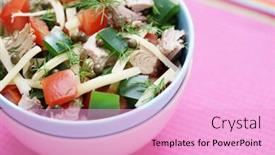  Presentation with tuna - Colorful PPT theme enhanced with delicious-tuna-salad-with-vegetables backdrop and a lavender colored foreground