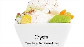  Presentation with chocolate ice cream - Audience pleasing presentation theme consisting of delicious vanilla ice cream with chocolate and fruit in bowl isolated on white backdrop and a white colored foreground