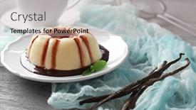  Presentation with pudding - PPT theme featuring delicious vanilla pudding with chocolate syrup on plate background and a soft green colored foreground