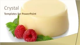  Presentation with pudding - Presentation theme with delicious vanilla pudding with raspberries on white background background and a cream colored foreground