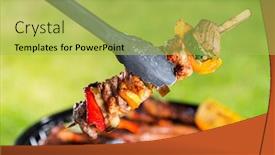  Presentation with grill - Colorful slide deck enhanced with delicious-vegetable-and-meat-skewer backdrop and a yellow colored foreground