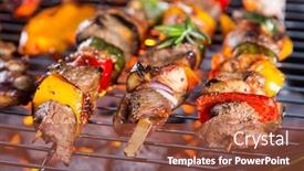  Presentation with grill - Slide set consisting of delicious-vegetable-and-meat-skewer background and a red colored foreground