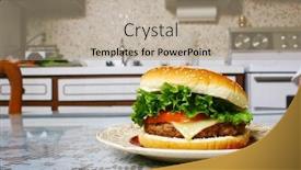  Presentation with veggie - Audience pleasing PPT theme consisting of delicious veggie burger in a vintage kitchen backdrop and a coral colored foreground