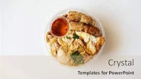  Presentation with fried chicken - Cool new PPT theme with delicious-vietnamese-bo-bun-prepared backdrop and a coral colored foreground