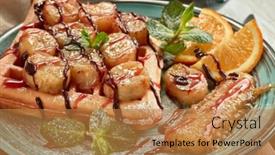 Presentation with food banana - Presentation theme featuring delicious-waffles-with-caramelized-banana background and a coral colored foreground