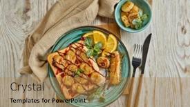  Presentation with food banana - PPT layouts enhanced with delicious-waffles-with-caramelized-banana background and a coral colored foreground