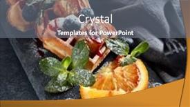 Presentation with table setting - PPT theme having delicious-waffles-with-caramelized-pear background and a gray colored foreground